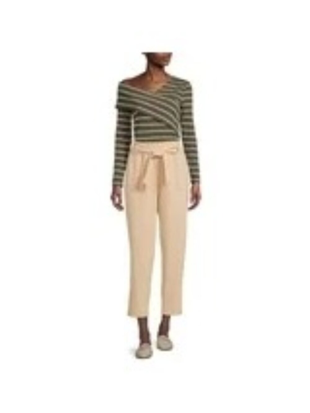 Nine.Eight NWT Women's Pants Paper Bag Waiste Belted Ankle Length Beige Size XL